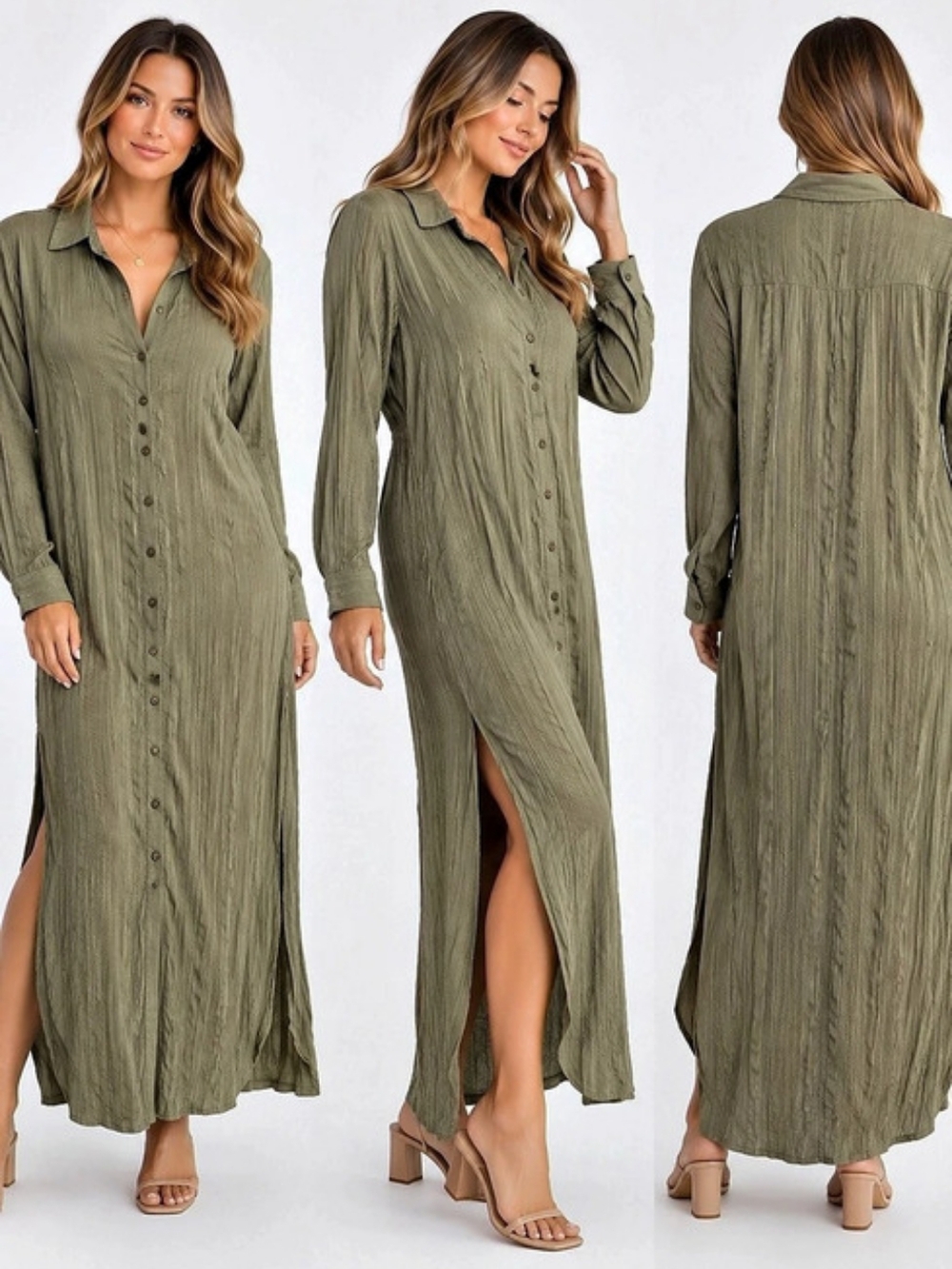 ASTR The Label Long Sleeve Shirt Dress Green S